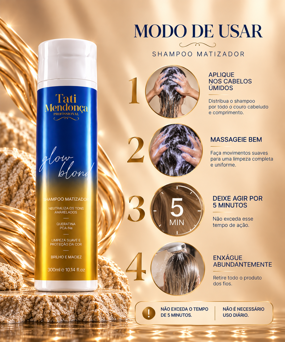 Shampoo Matizador Glow Blond – Neutralização dos Tons Amarelados 300 ml Tati Mendonça