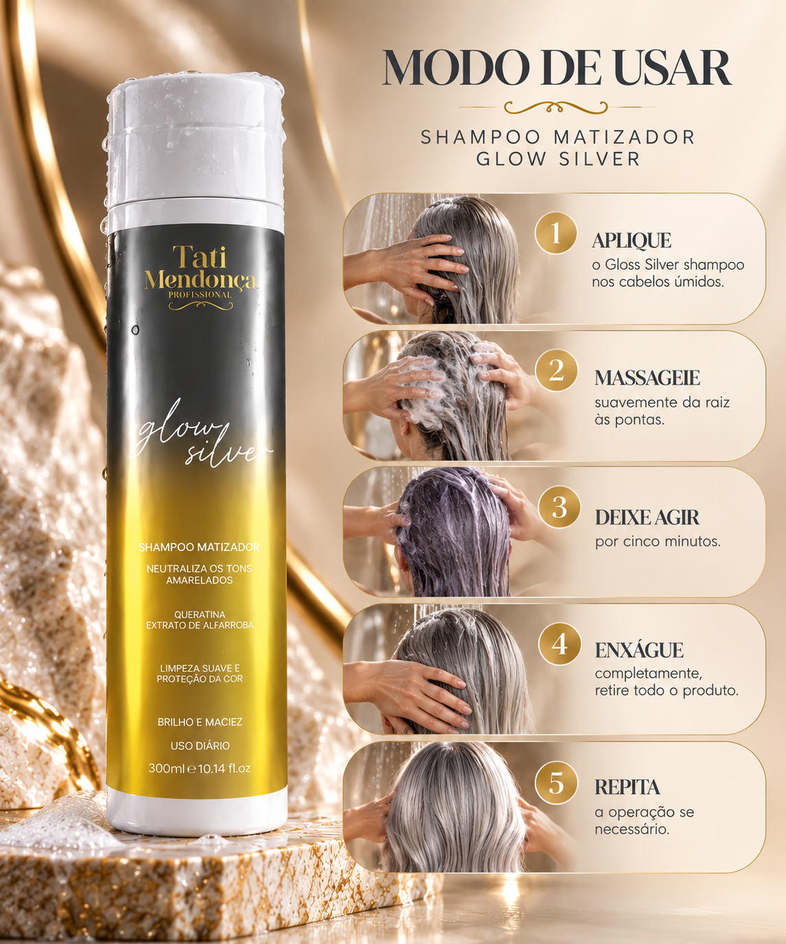 Shampoo Matizador Glow Silver – Neutraliza Tons Amarelados em Cabelos Brancos e Grisalhos 300 ml