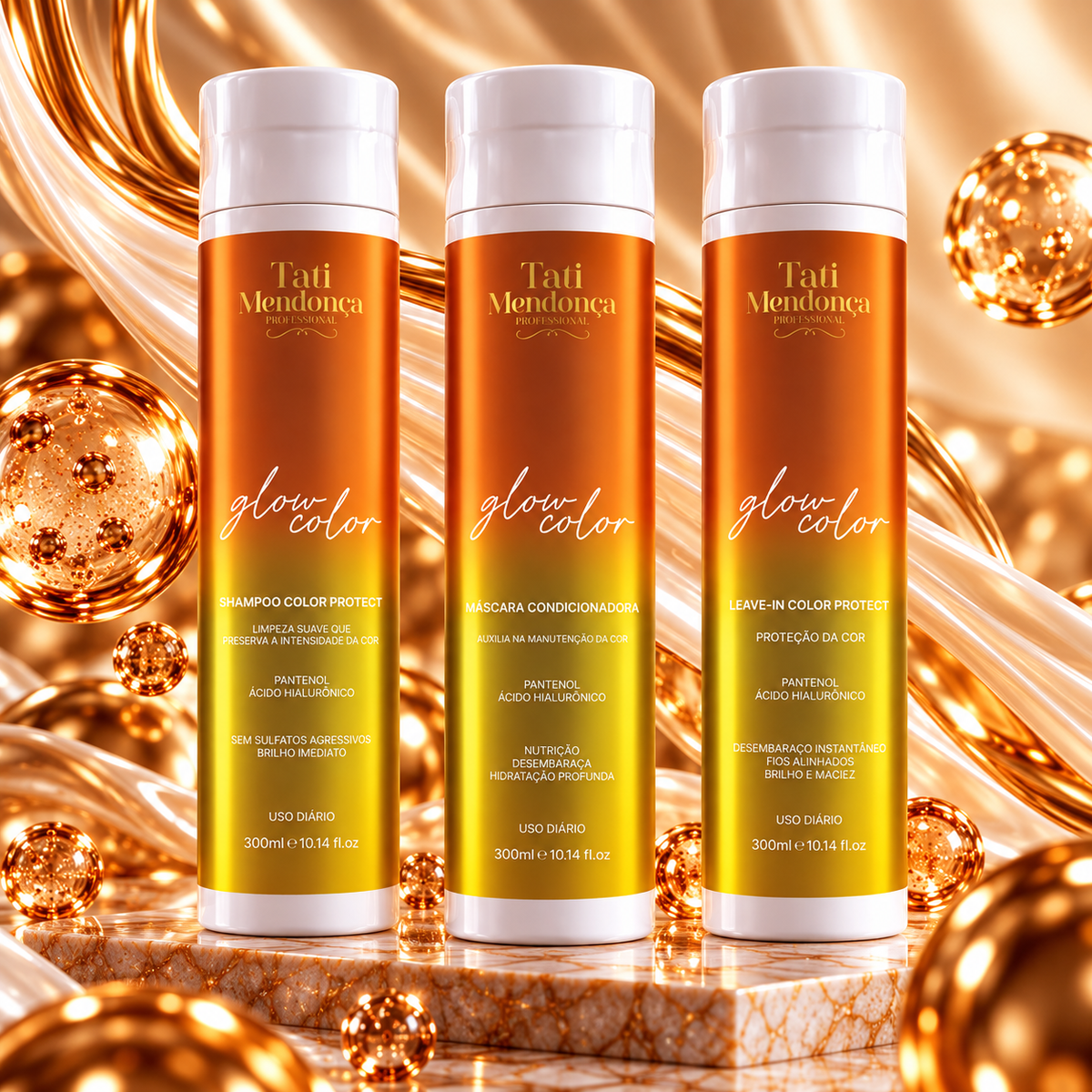 Kit Glow Color Tati Mendonça – Shampoo, Máscara Condicionadora e Leave-in Color Protect