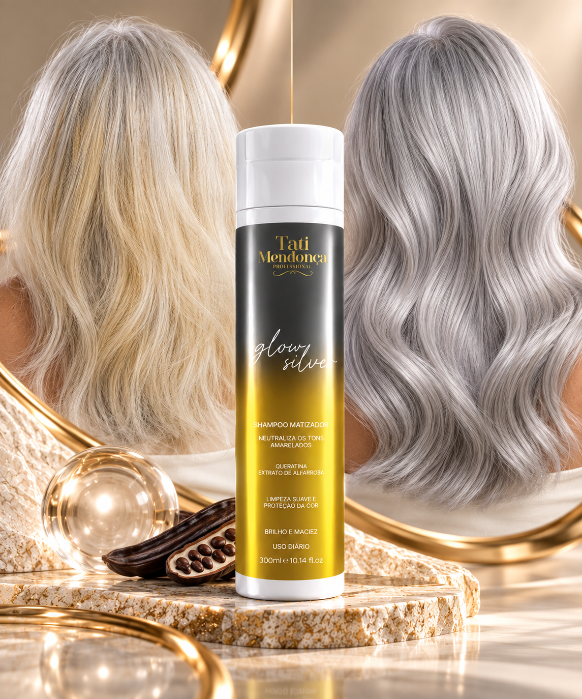 Shampoo Matizador Glow Silver – Neutraliza Tons Amarelados em Cabelos Brancos e Grisalhos 300 ml