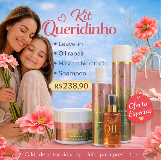 KIT QUERIDINHOS DA TATI /Shampoo 300ml + Máscara250ml + Leave-in 300ml + Óleo| Tati Mendonça