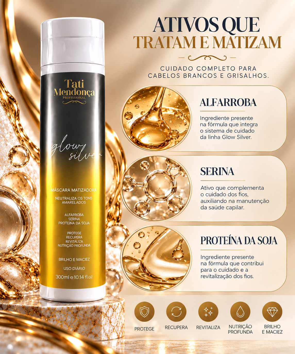 Máscara Matizadora Glow Silver – Neutralização dos Tons Amarelados, Nutrição e Brilho 300 ml