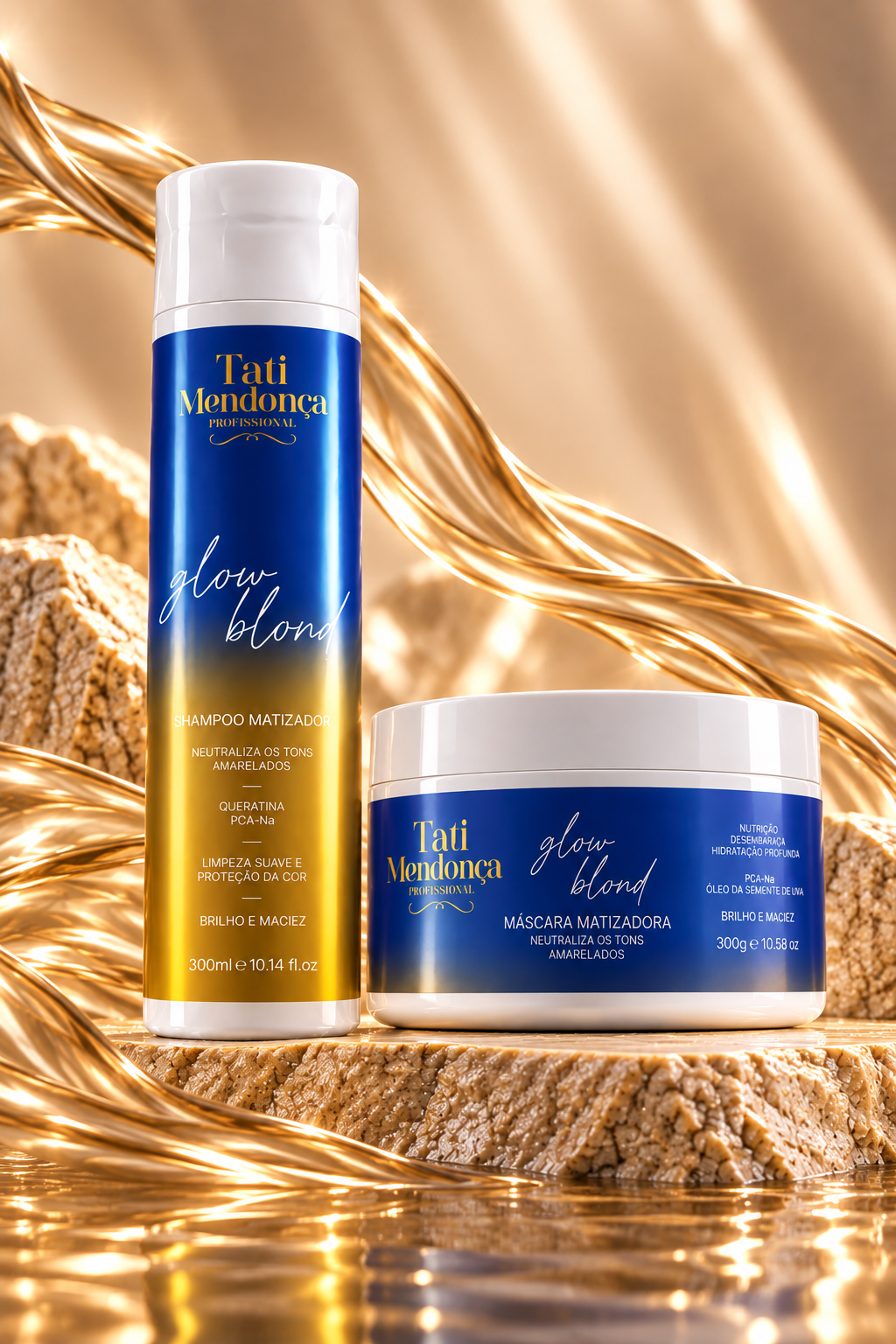 Kit Glow Blond – Shampoo + Máscara Matizadora para Neutralização dos Tons Amarelados