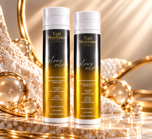 Kit Glow Silver – Shampoo + Máscara Matizadora para Cabelos Brancos e Grisalhos