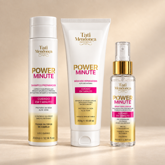 Power Minute — Shampoo, Máscara e Spray Finalizador
