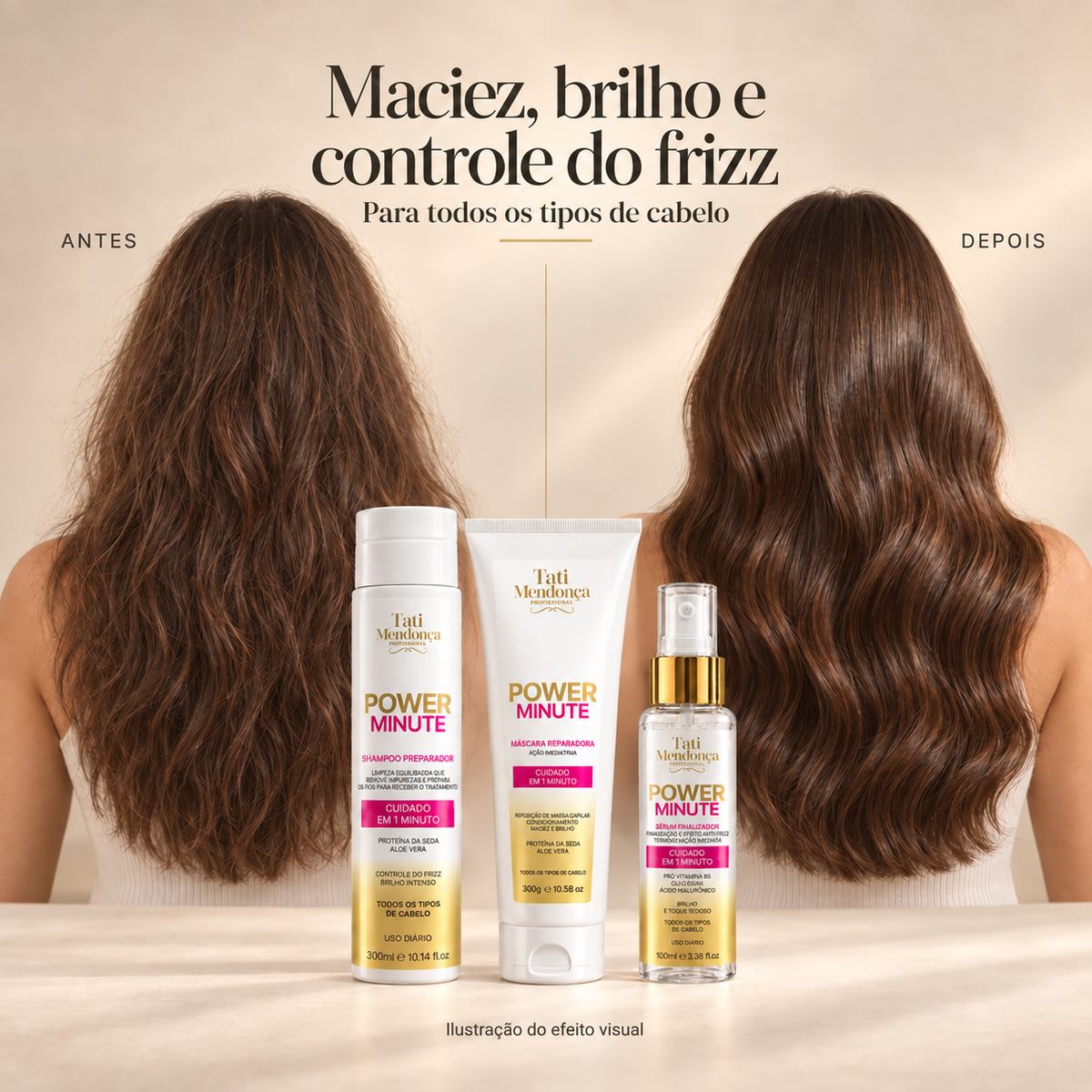 Power Minute — Shampoo, Máscara e Spray Finalizador